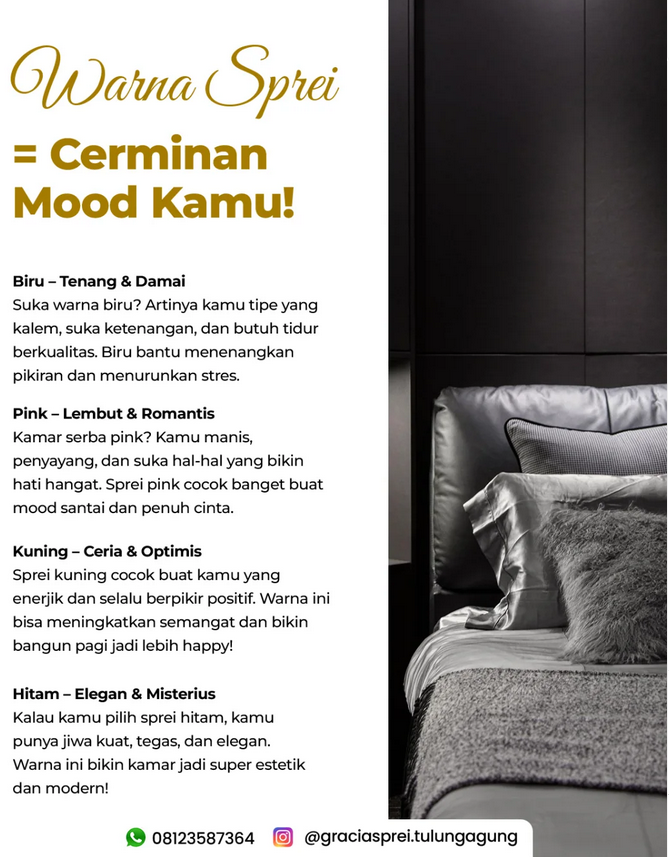 <p>Ternyata pilihan warna sprei bisa nunjukin kepr